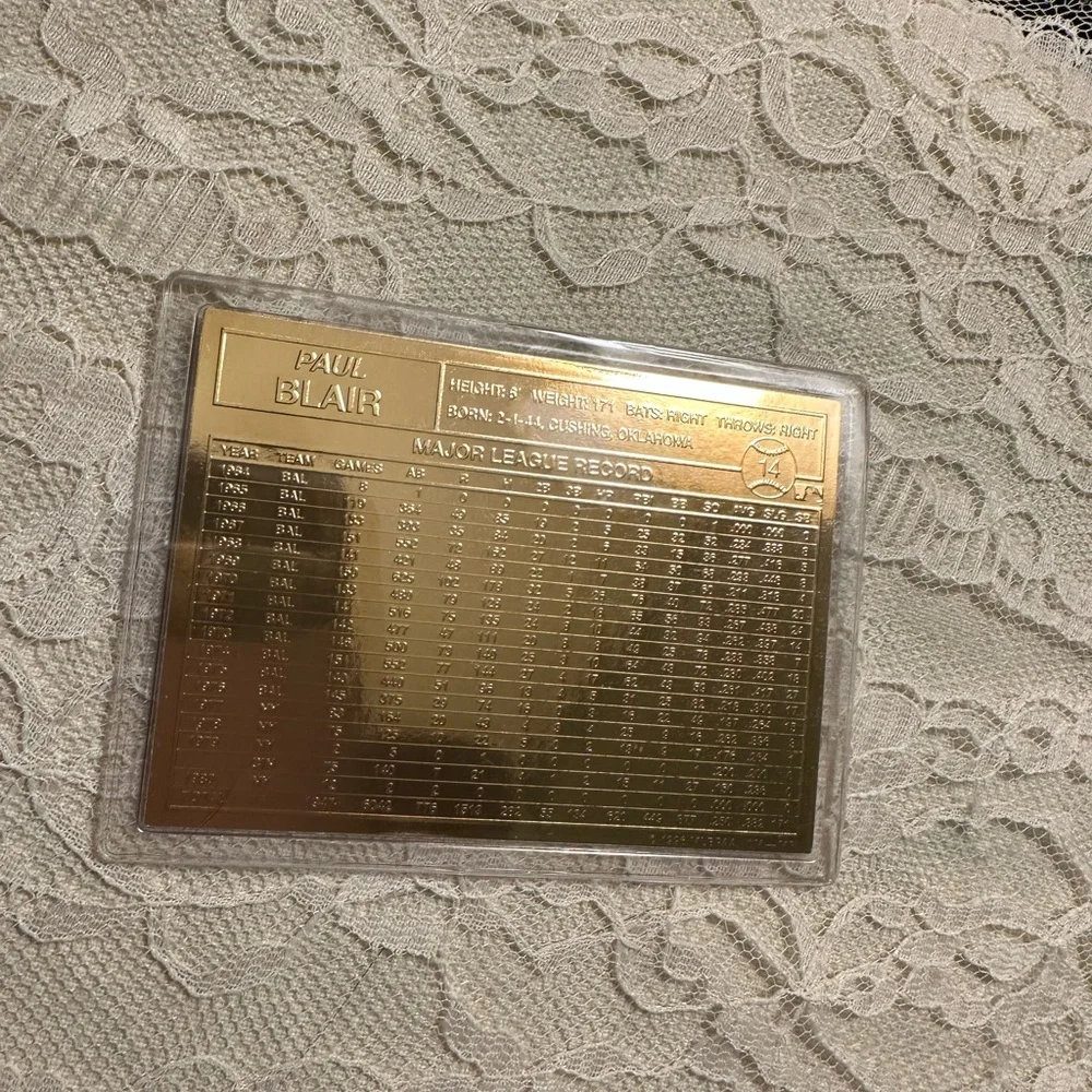 Paul Blair Baltimore Orioles 1996 Danbury Mint 22K Gold Foil Card #14 Sealed